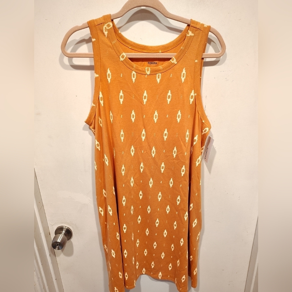 Sonoma NWT Women's Geometric Print Jersey Knit Swing Dress Misses Sz L Travel